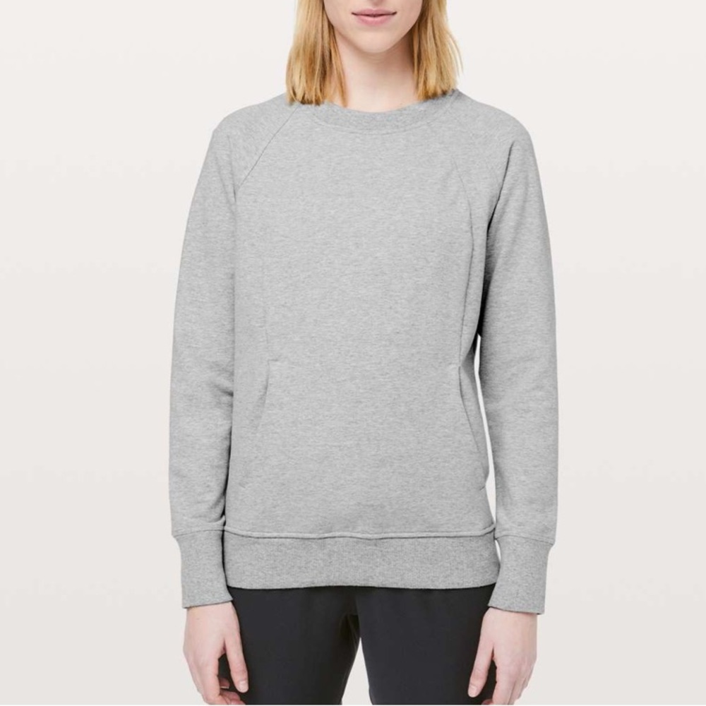 Lululemon Scuba Crew Heathered Core Light Grey Kangaroo Pocket Workout Gym-10